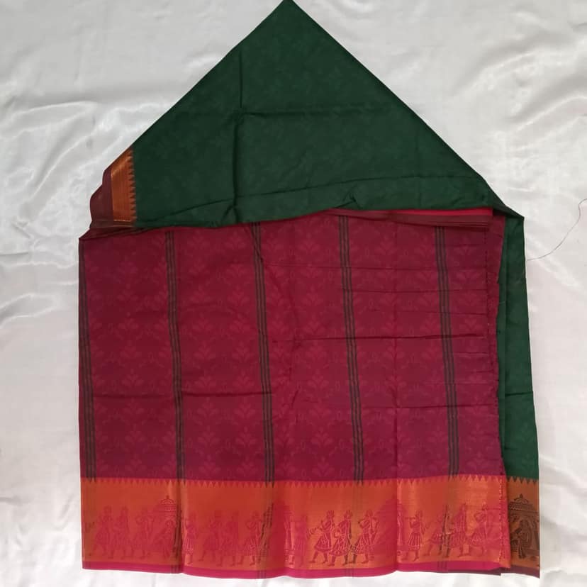 Poonthamil Silk Cotton Saree with Blouse view 4