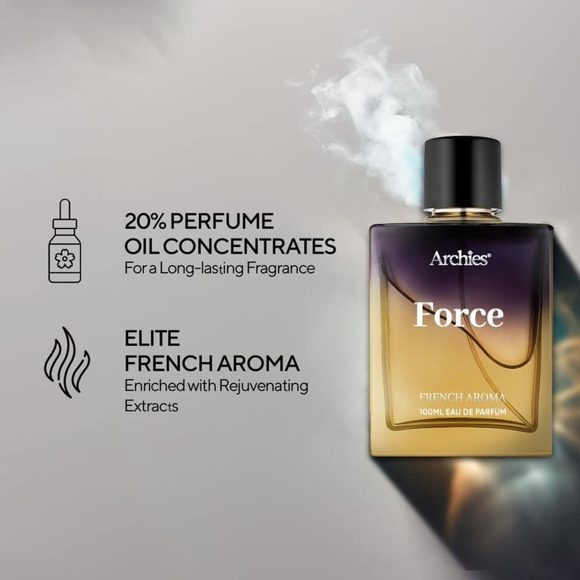 ARCHIES FORCE Eau De Luxury Parfume for Men | 100ML | French Aroma | Fresh Scent, Aromatic, Nightwear, Woody | Premium & Long Lasting EDP Fragrance Scent (20% High Concentration Perfume) view 3