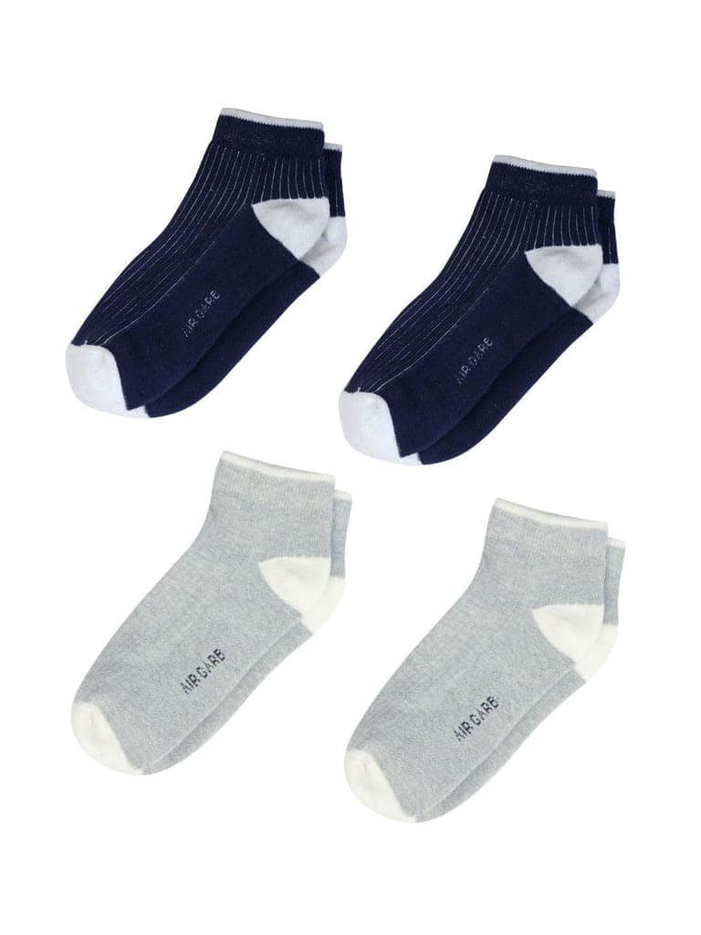 AirGarb Stylish Ribbed Low Ankle Cotton Socks for Men and Women: Comfortable Cushioning & Breathable Design Pack of 4 - ARB4G2B2 (Free Size) Multi Color