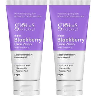 Globus Naturals Indian Blackberry Face Wash with Vitamin E For Deeply Cleanses Dirt Excess Oil, Suitable for Normal to Combination Skin, 50gm, Pack of 2