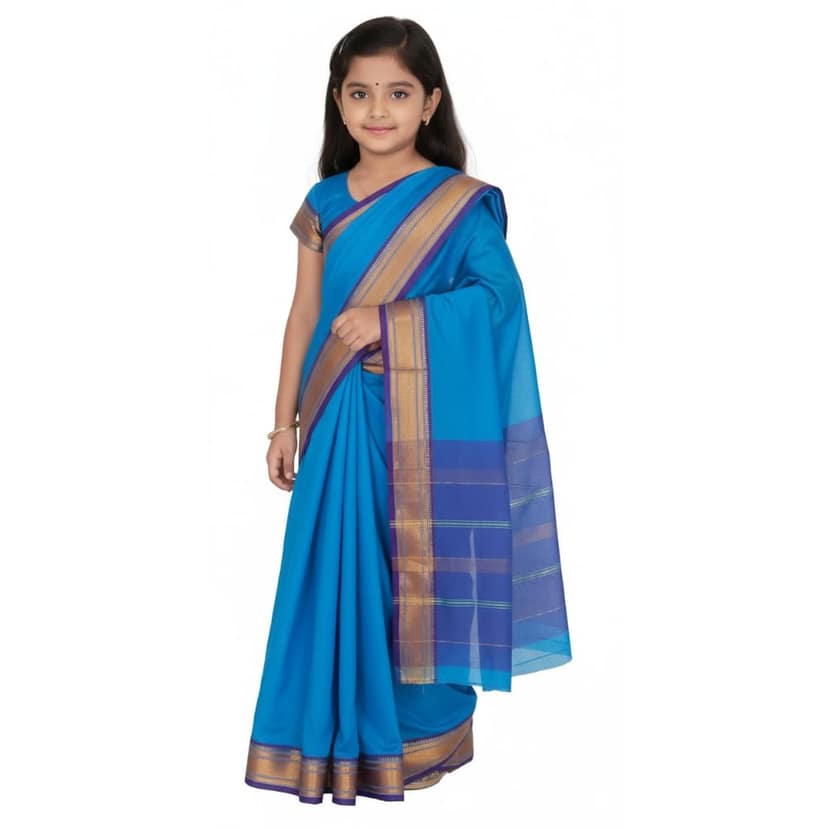 Girls Ethnic Pre-Stitched Belgaon Silk Saree | Traditional Kids Wear