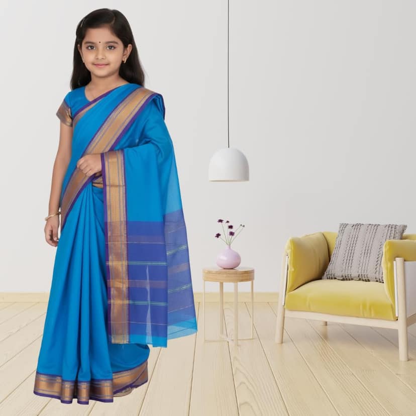 Girls Ethnic Pre-Stitched Belgaon Silk Saree | Traditional Kids Wear view 2