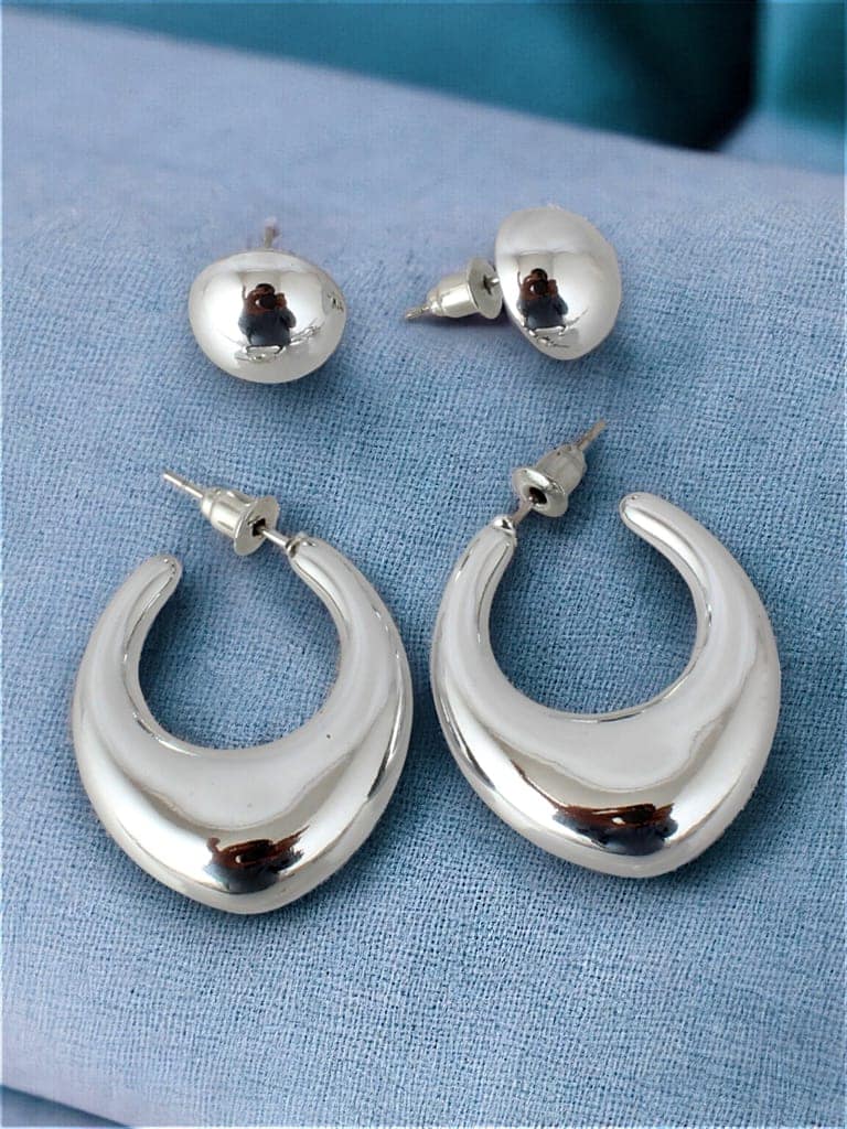 LUCKY JEWELLERY Fashion 2 Pairs Combo Set Of Latest Earrings Celebrity Inspired Stylish Trendy Silver Plated Stud Tops Earing C Shaped Dangle Semi Hoops Earring for Women & Girls (140-CHEX-1018-2) view 2
