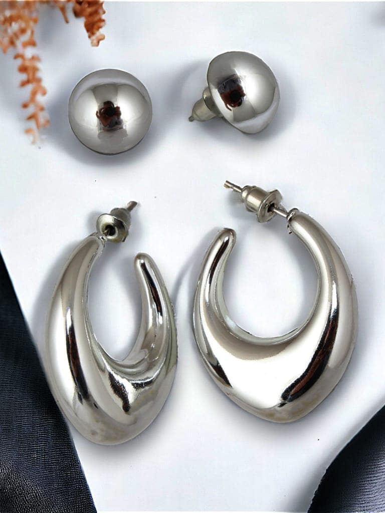 LUCKY JEWELLERY Fashion 2 Pairs Combo Set Of Latest Earrings Celebrity Inspired Stylish Trendy Silver Plated Stud Tops Earing C Shaped Dangle Semi Hoops Earring for Women & Girls (140-CHEX-1018-2) view 4