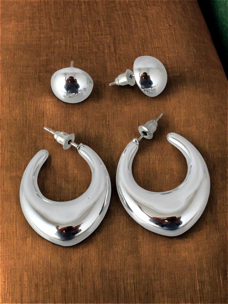 LUCKY JEWELLERY Fashion 2 Pairs Combo Set Of Latest Earrings Celebrity Inspired Stylish Trendy Silver Plated Stud Tops Earing C Shaped Dangle Semi Hoops Earring for Women & Girls (140-CHEX-1018-2) view 7