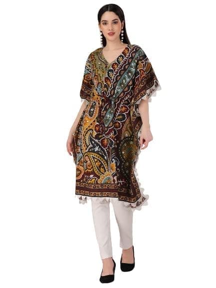 Buy & Try Women's Cotton Printed Kaftan Kurtas Beach Night Wear Dress. view 6