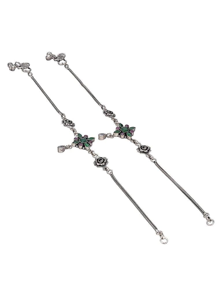 Silver Toned Green Red Rose Charm Details Trendy Payal Anklet view 7