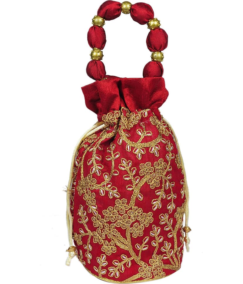 SUNESH CREATION Yellow Silk Potli