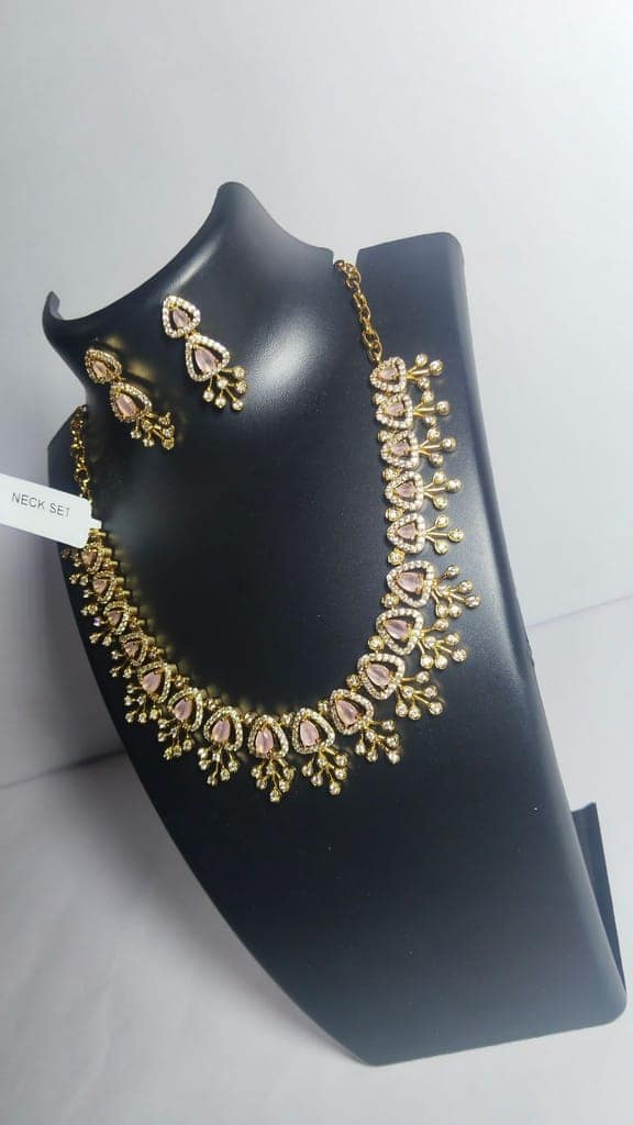Bridal Necklace Set with Earrings in Gold and Pink view 3