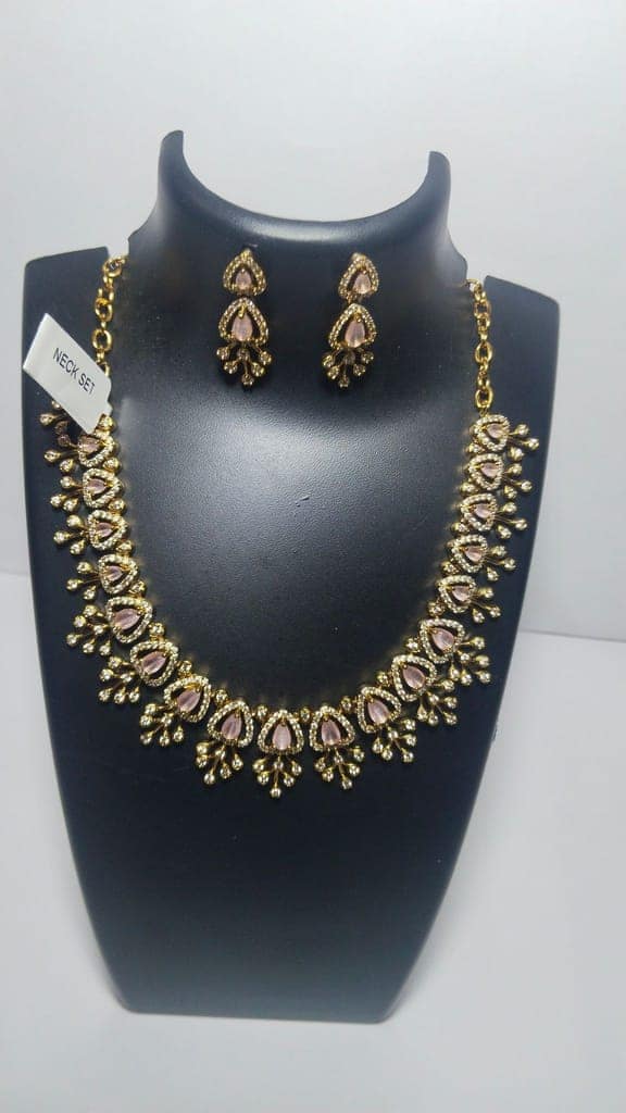 Bridal Necklace Set with Earrings in Gold and Pink view 4