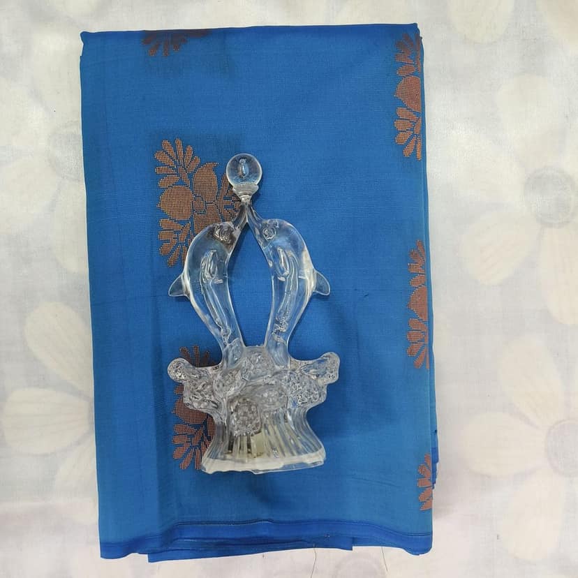Soft Silk Saree with Blouse - Sky Blue view 4