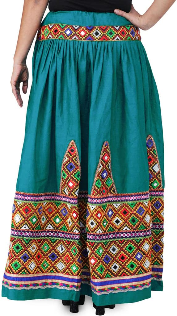 Fanfare Ghagra Skirt from Kutch with Multicolor Thread Embroidered Patch Border and Mirrors view 4