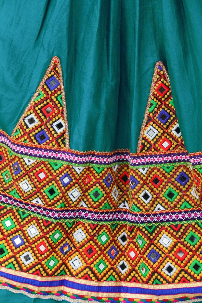 Fanfare Ghagra Skirt from Kutch with Multicolor Thread Embroidered Patch Border and Mirrors view 5