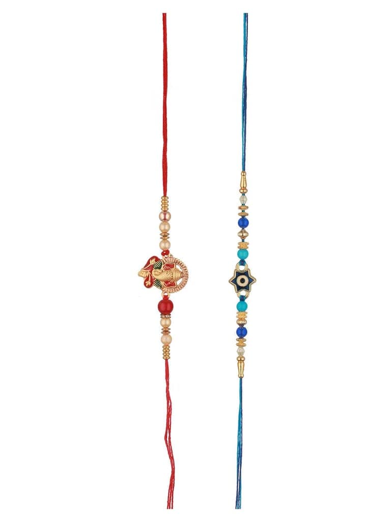 Set Of 2 Evil eye nd Ganesha Rakhi with 10 gram Radhe Krishna round 999 Round Silver Coin view 3