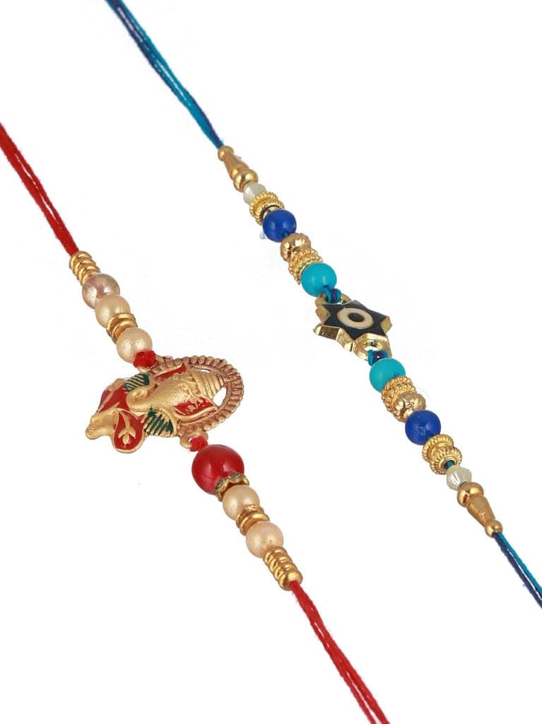 Set Of 2 Evil eye nd Ganesha Rakhi with 10 gram Radhe Krishna round 999 Round Silver Coin view 4