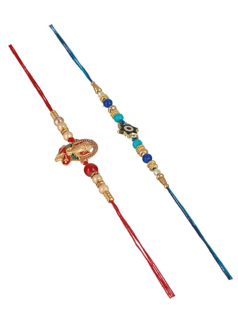 Set Of 2 Evil eye nd Ganesha Rakhi with 10 gram Radhe Krishna round 999 Round Silver Coin view 5