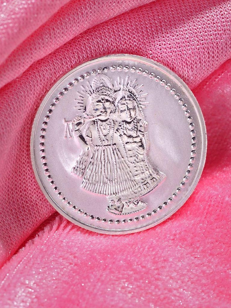 Set Of 2 Evil eye nd Ganesha Rakhi with 10 gram Radhe Krishna round 999 Round Silver Coin view 7