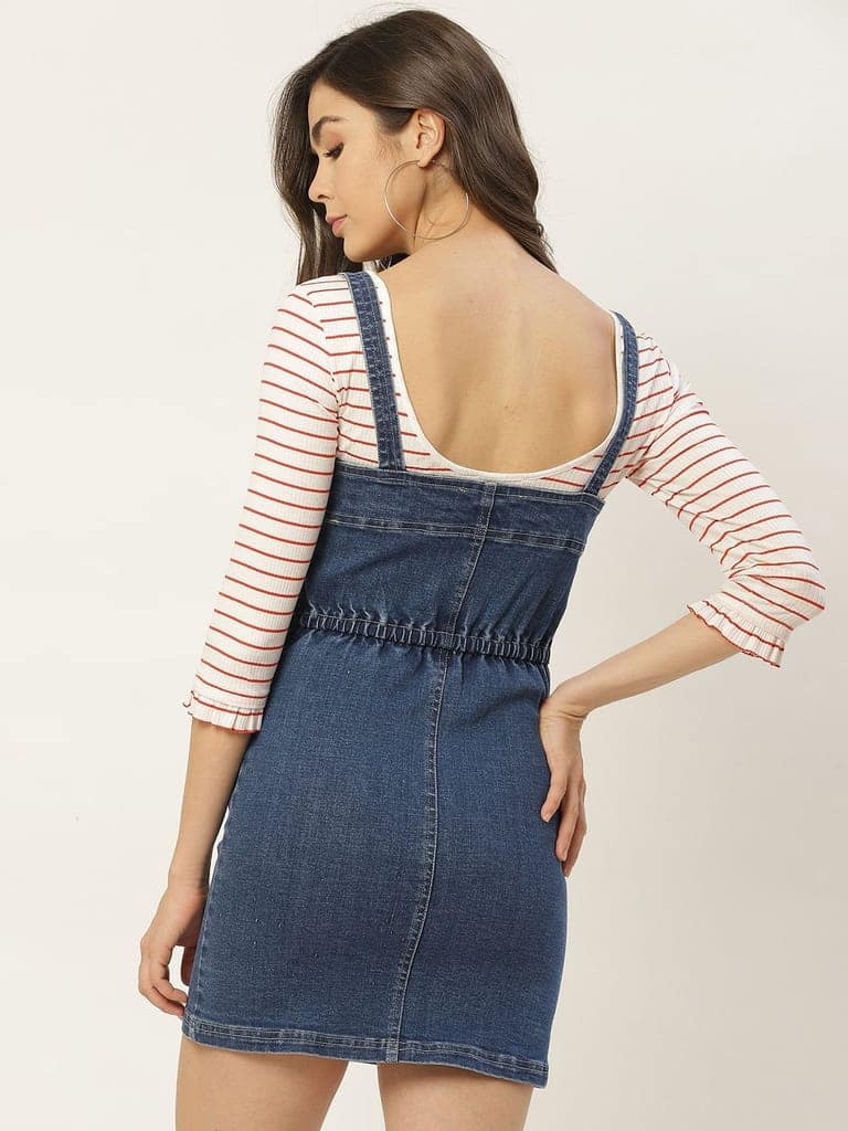 Women Blue Solid Pinafore Dress view 4
