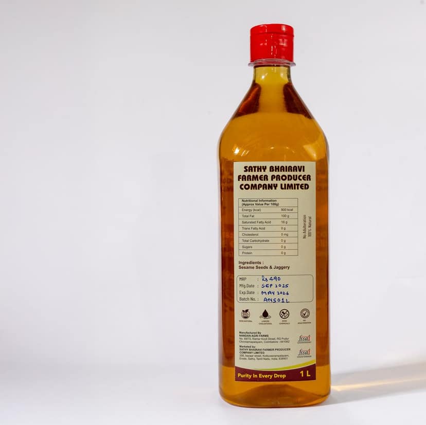 Sathy Bhairavi Cold Pressed 100% Natural Sesame Oil, 1L - Purity In Every Drop view 3