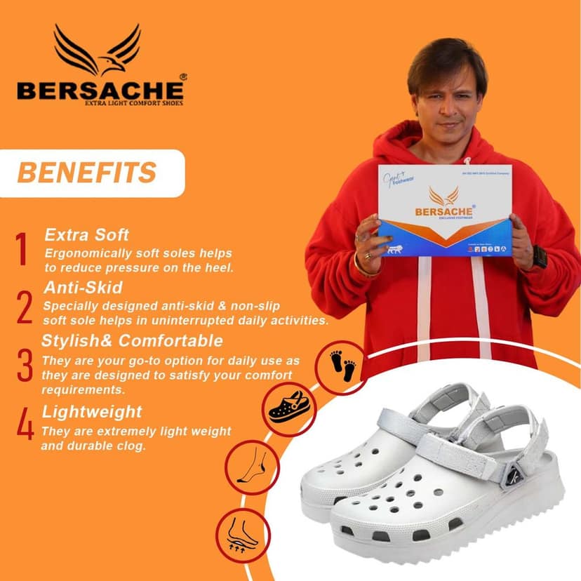 Bersache Extra Soft Classic Casual with Back Strap Regular wear with Ultra Soft & Flexibility Technology Clog for Men's view 2