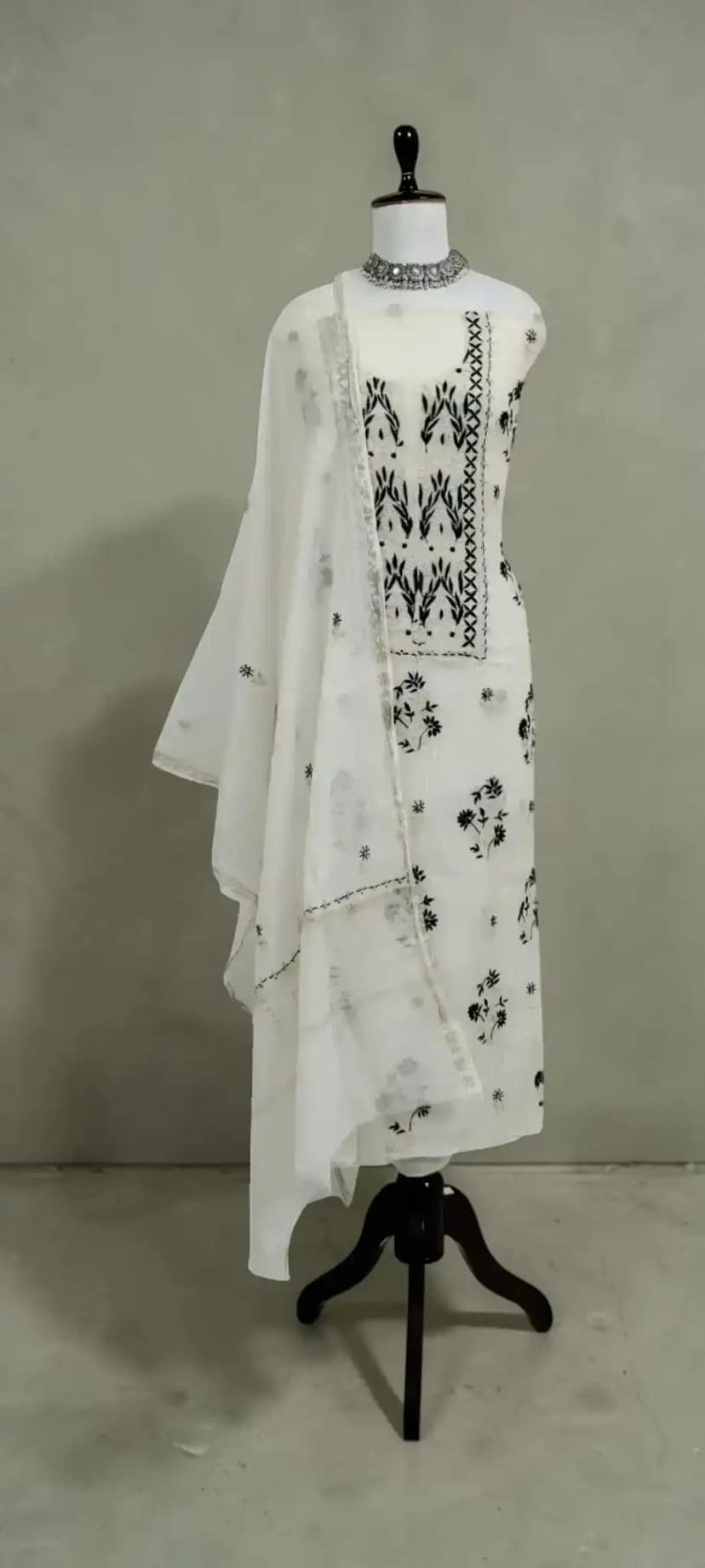 Lucknow Chikankari Hand-Embroidered Mul Cotton Dress Material