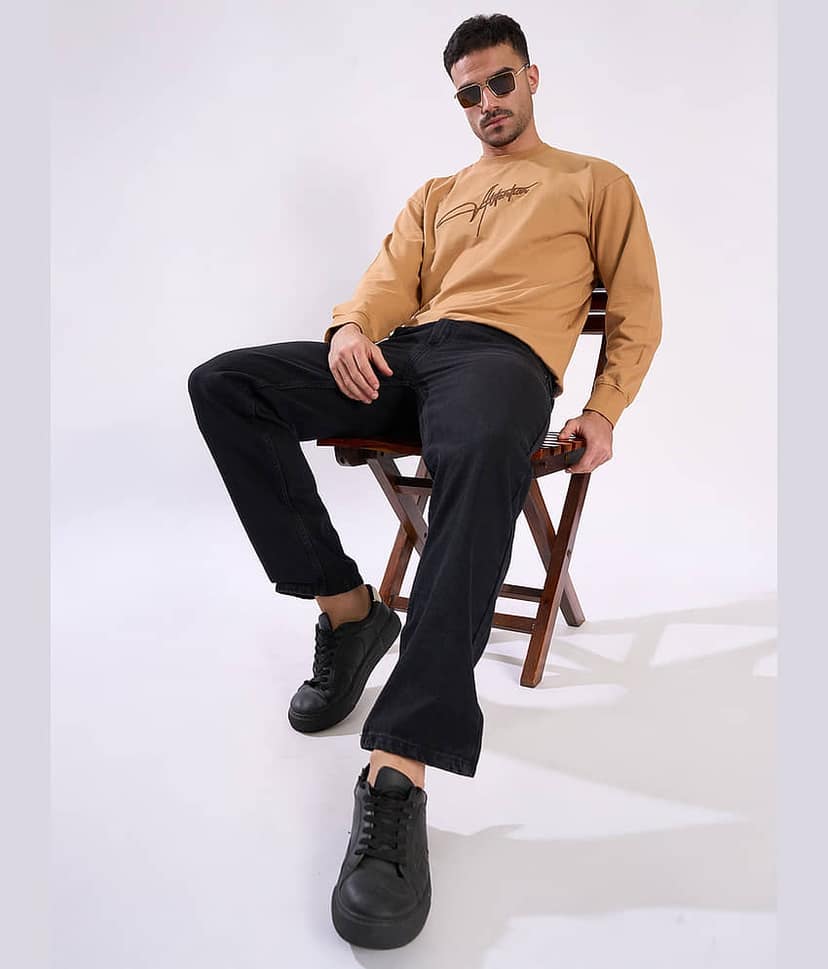 Bene Kleed Cotton Round Neck Men's Sweatshirt - Khaki ( Pack of 1 ) view 7