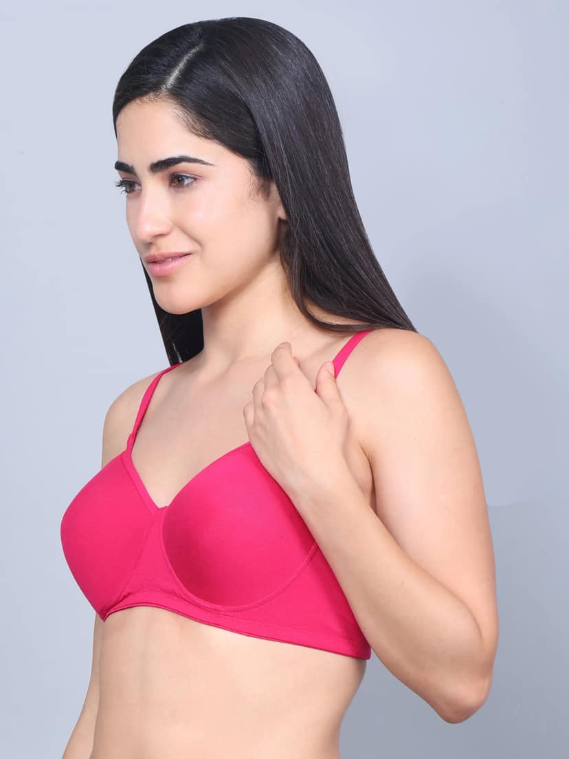 Full Coverage Bamboo Padded T-Shirt Bra Fuchsia – Soft, Supportive, Non-Wired & Eco-Friendly view 2