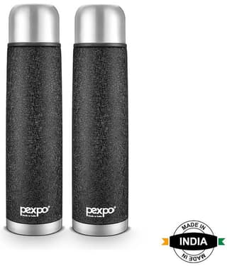 Pexpo 1000ml 24 Hrs Hot and Cold Flask with Jute-bag, Flamingo Vacuum insulated Bottle (Pack of 2, Red)