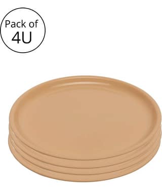Generic Plastic Microwave Safe Plates, (Pack of 4) Full Plate, Dia 11inch - Beige