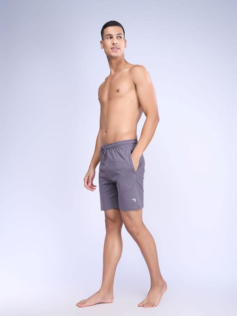 Men's Super Combed Cotton Smart Fit One Side Zipper Shorts Grey-ES5 view 4