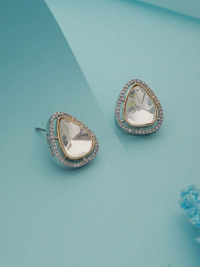 Silver Polish Kundan &CZ Studded Studds Earrings view 3