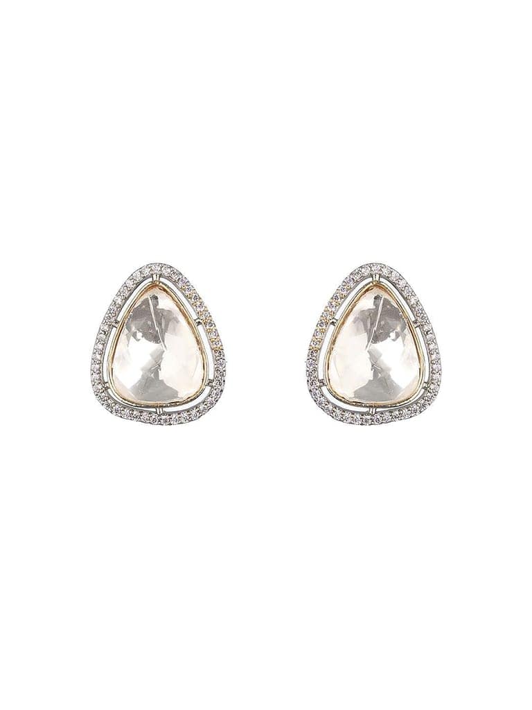 Silver Polish Kundan &CZ Studded Studds Earrings view 4