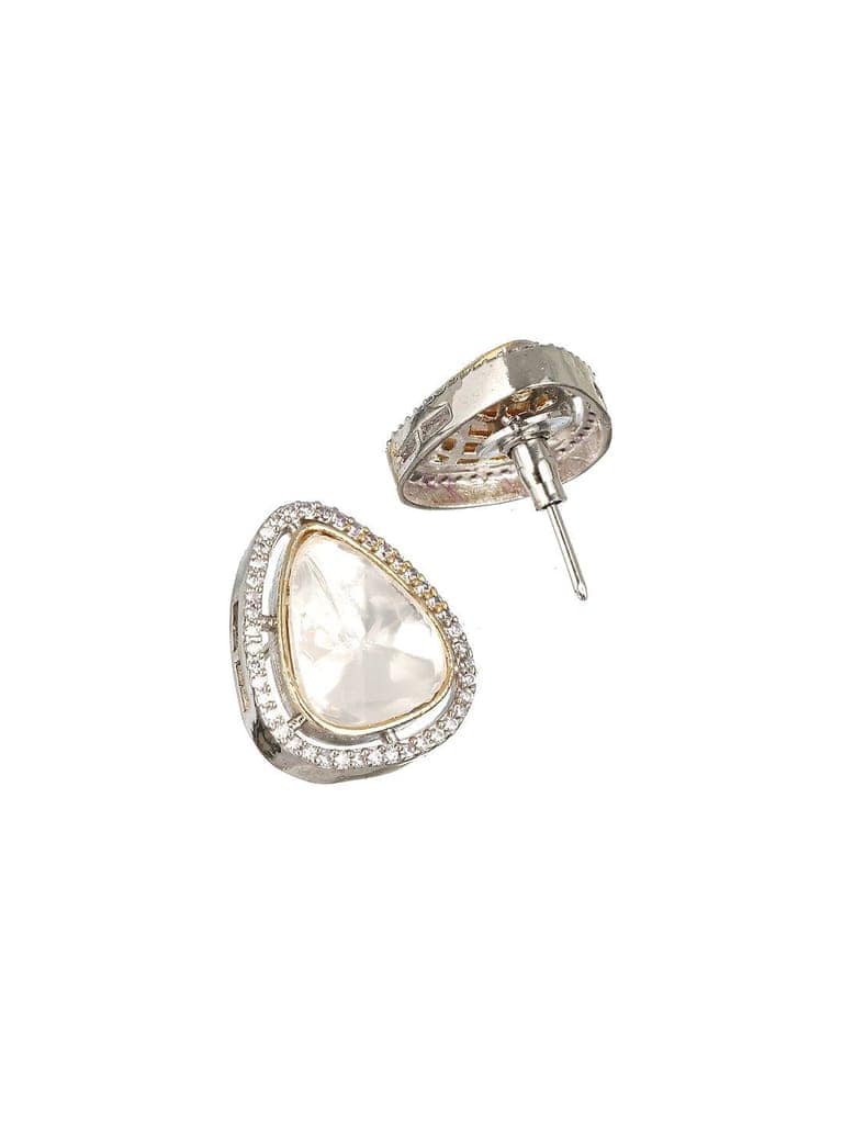 Silver Polish Kundan &CZ Studded Studds Earrings view 5