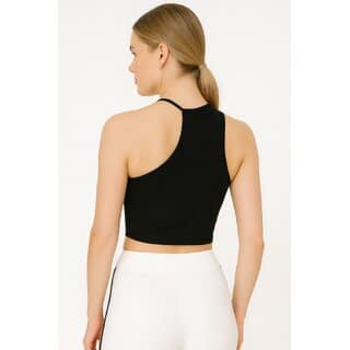 ATLIES Womens Black One-Shoulder Halter Crop Top view 2