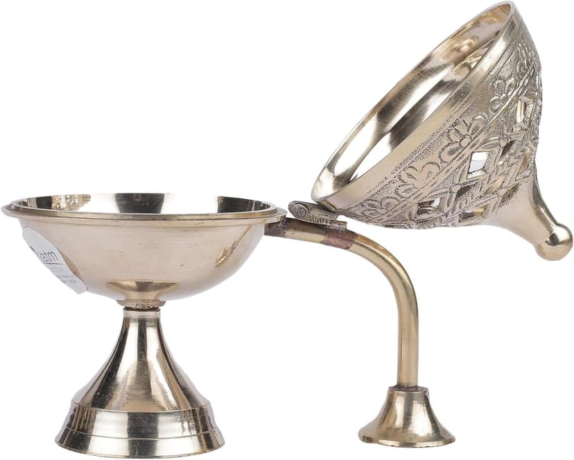 Aatm Pure Brass Dhuna Loban Burner - Traditional Round Dhoop Dani with Handle, 5 Inch - Incense Holder for Loban, Dhooni and Bakhoor - For Puja Use