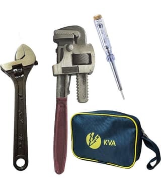 KVA-Premium 10 Inch Pipe Wrench, 8 Inch Adjustable Wrench, Tester & KVA Bag.