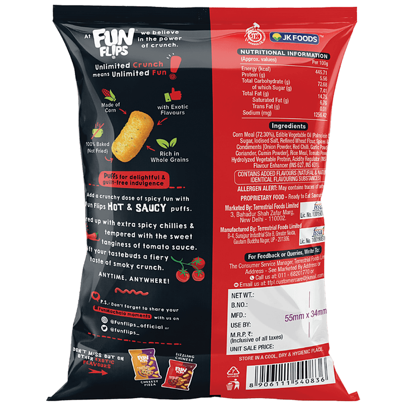 Fun Flips Puffs - Hot & Saucy, Baked, 65 G view 2