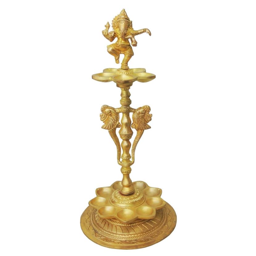 Brass Table Decor Oil Lamp, Deepak - Traditional Puja Deepak for D?cor, Height : 12.5 Inch (BSMAS291) view 2