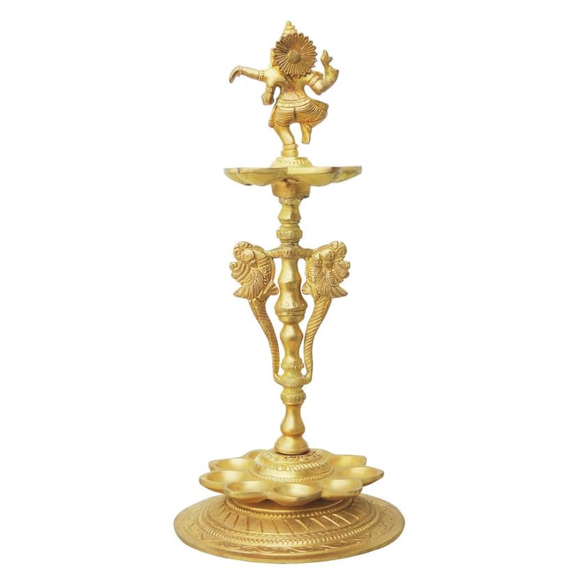 Brass Table Decor Oil Lamp, Deepak - Traditional Puja Deepak for D?cor, Height : 12.5 Inch (BSMAS291) view 3