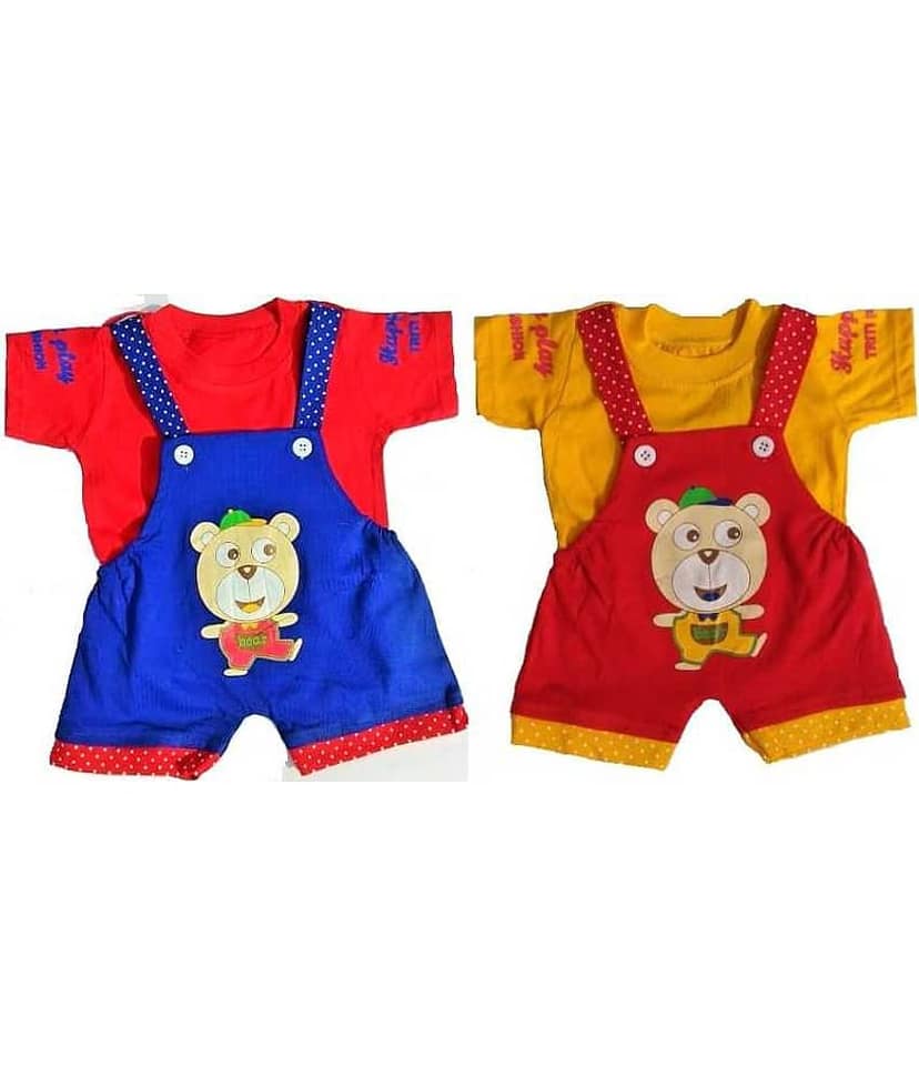 TRITI Unisex for Baby Cotton Blend Dungaree Sets ( Multi )