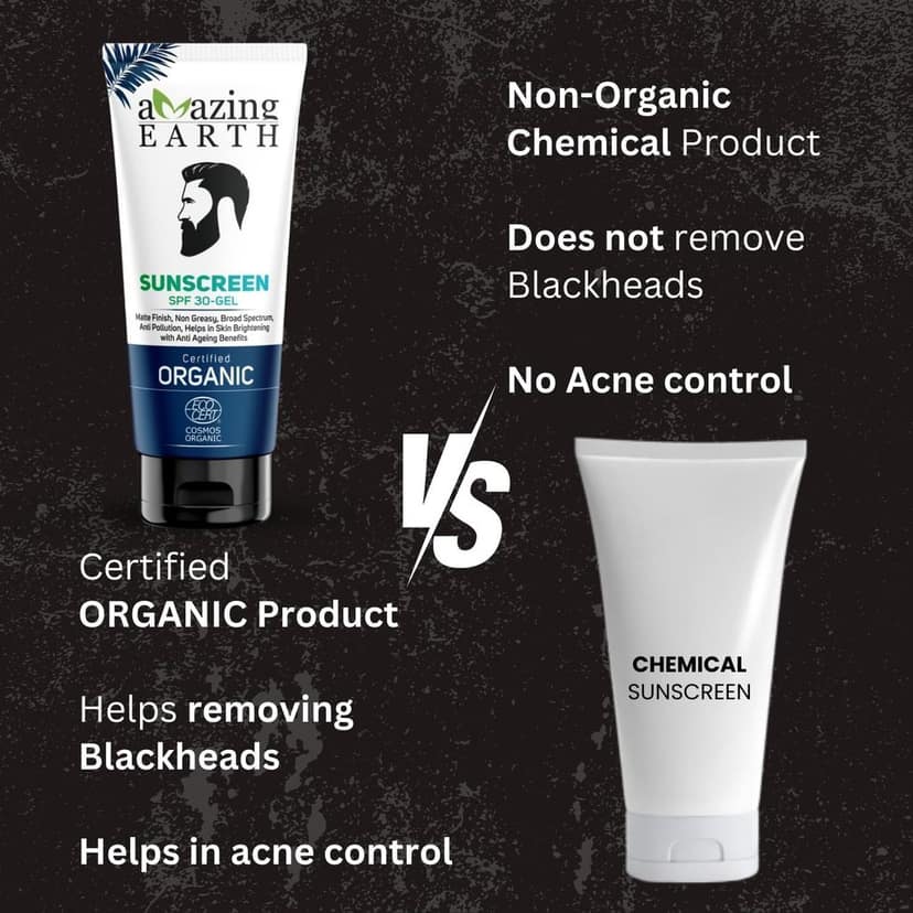 AMAzing EARTH Sunscreen for Men - SPF 30 Gel Cream Certified Organic with Zinc Oxide, Aloe Vera & Macroloba Seed Oil, for Sunburn & Suntan, Matt Finish, Anti-Aging, Silicon & Paraben Free, 100gm view 8