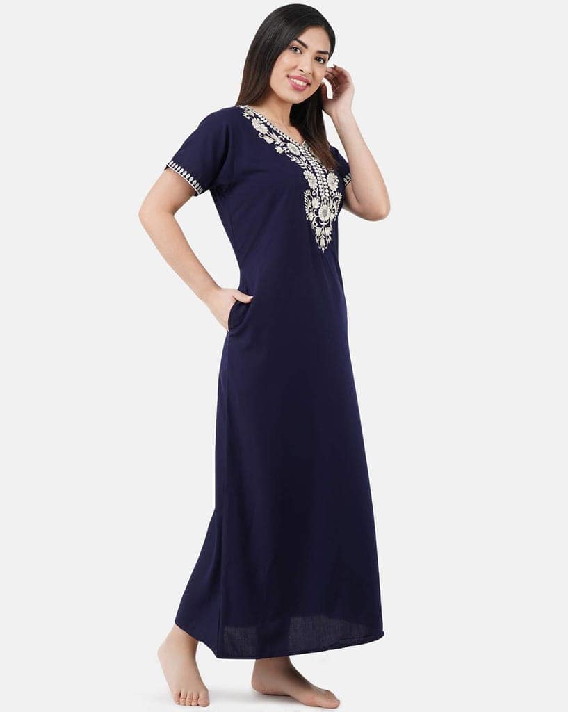 KOI SLEEPWEAR Premium Women White SIX Flower Embroidery Night Gown Lizzybizzy Cotton Nighty Maxi view 9
