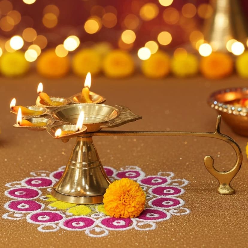 Brass Table Decor Oil Lamp Deepak 5 Wicks - Traditional Festival Deepak for Temple, Height : 2.2 Inch (FMAS317 B)