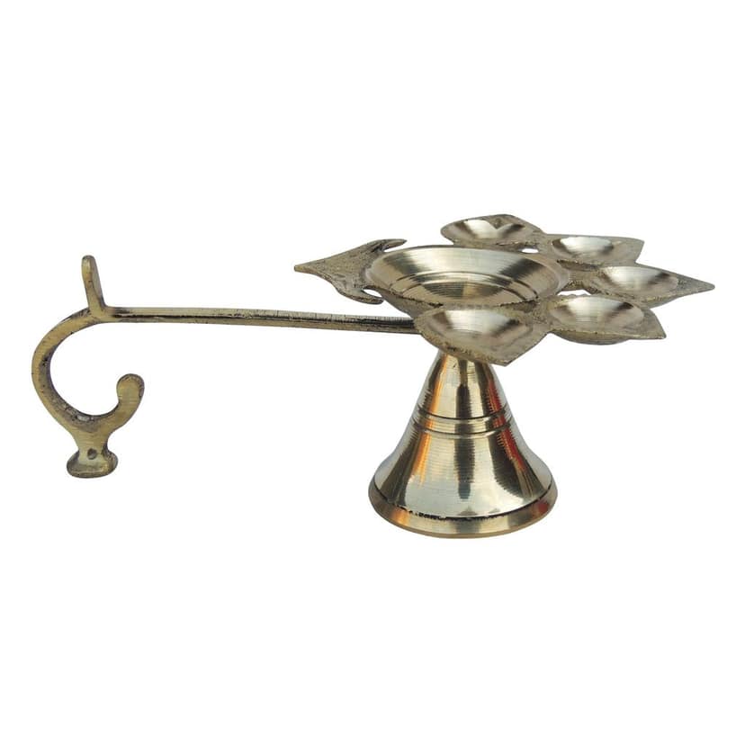 Brass Table Decor Oil Lamp Deepak 5 Wicks - Traditional Festival Deepak for Temple, Height : 2.2 Inch (FMAS317 B) view 2