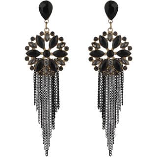 Chain Dangler Black Crystal Earrings for Girls Color Black Golden Alloy Brass Copper Material Earrings for Women's