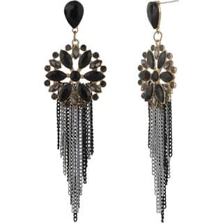 Chain Dangler Black Crystal Earrings for Girls Color Black Golden Alloy Brass Copper Material Earrings for Women's view 2