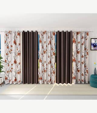 Kraftiq Homes Floral Semi-Transparent Eyelet Curtain 7 ft ( Pack of 5 ) - Multicolor