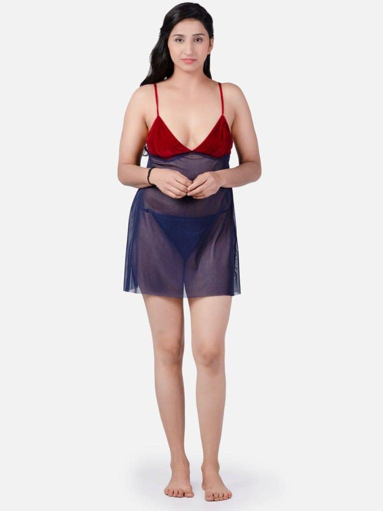 Sheer Net Hot Navy Blue Babydoll Bikini Night Dress for Honeymoon K8MN view 2