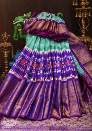 Unique Ikkat Kanjivaram Fusion Silk Saree with wide zari borders and zari pallu | SILK MARK CERTIFIED