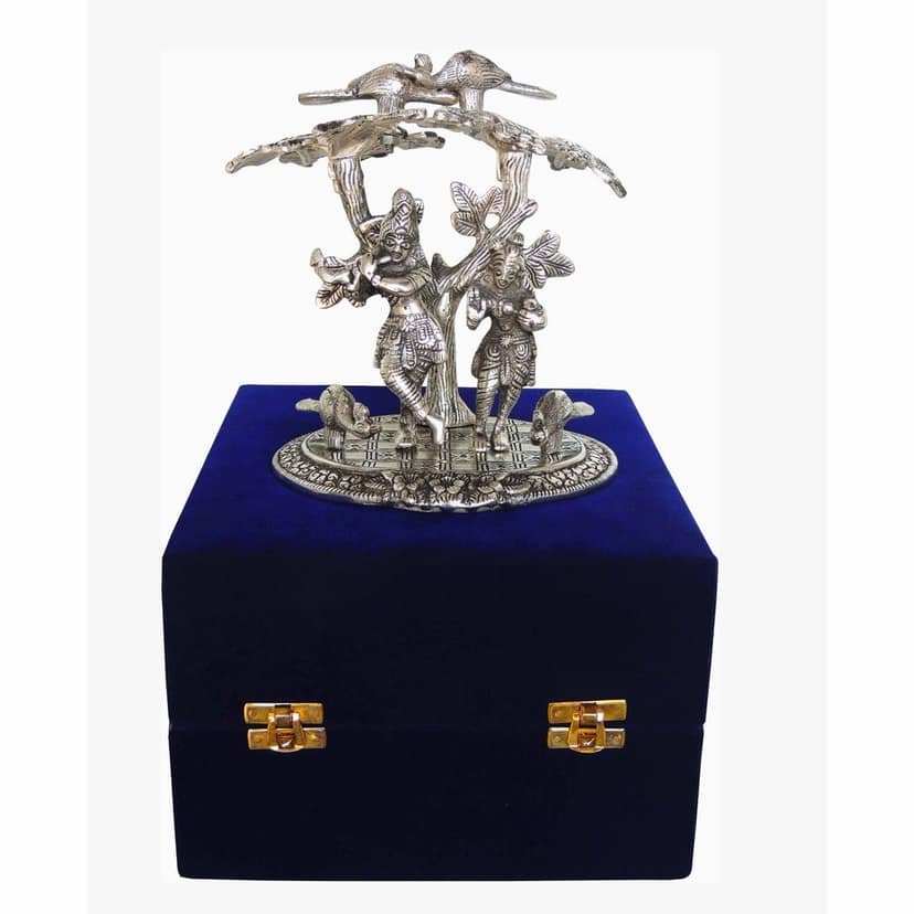 Aluminium Standing Radha Krishna Idol Under Tree ? Home Decor Statue, Height : 7.5 Inch (ASMAS134 S) view 2